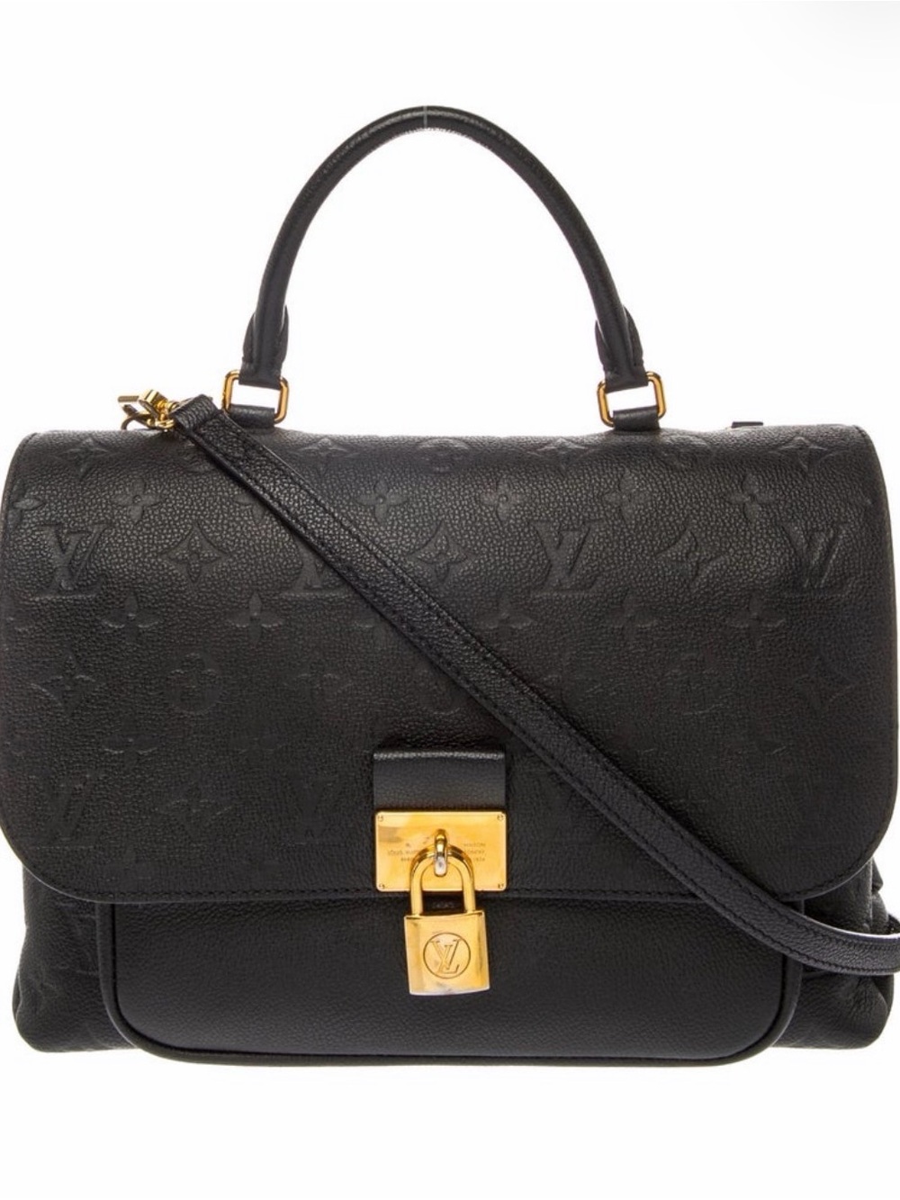 Louis Vuitton Black Monogram Embossed Satchel with Gold Hardware
